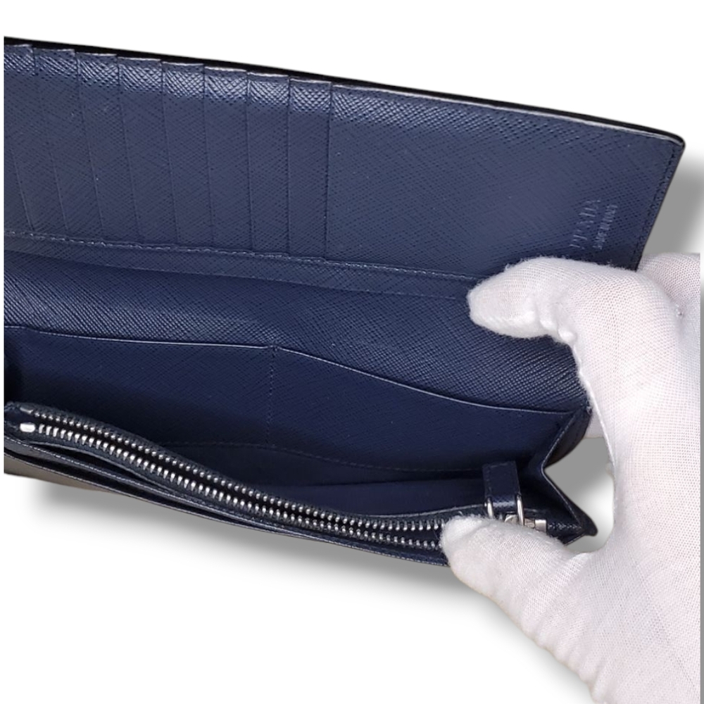 Prada Bicolor Black & Blue Saffiano Leather Long Wallet Sleek Minimalist Design - Picture 13 of 14